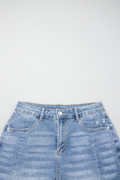 Acid Wash Denim Raw Hem Shorts