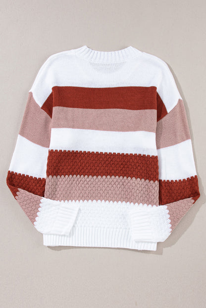 Stripe Cable Drop Shoulder Sweater