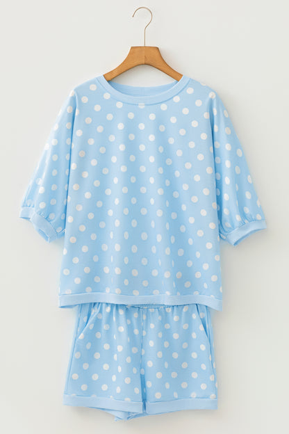 Polka Dot Oversized Top & Drawstring Shorts Set