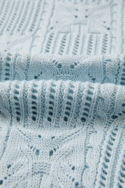 Pointelle Knit Scallop Trim Short Sleeve Sweater