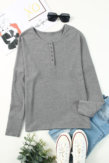 Waffle Henley Long Sleeve Top