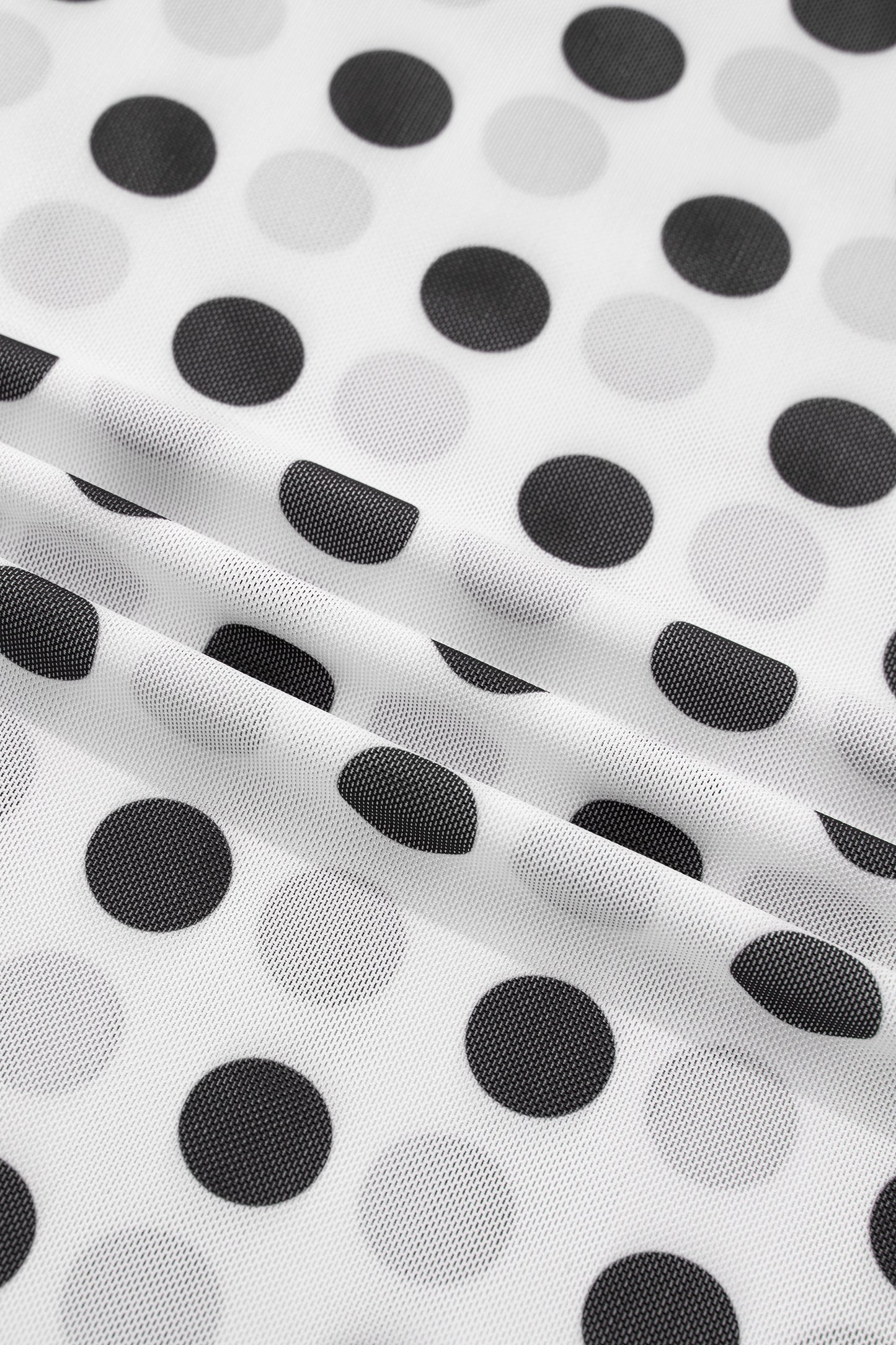 Polka Dot Mesh Long Sleeve Stand Neck Top