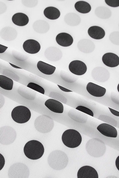 Polka Dot Mesh Long Sleeve Stand Neck Top