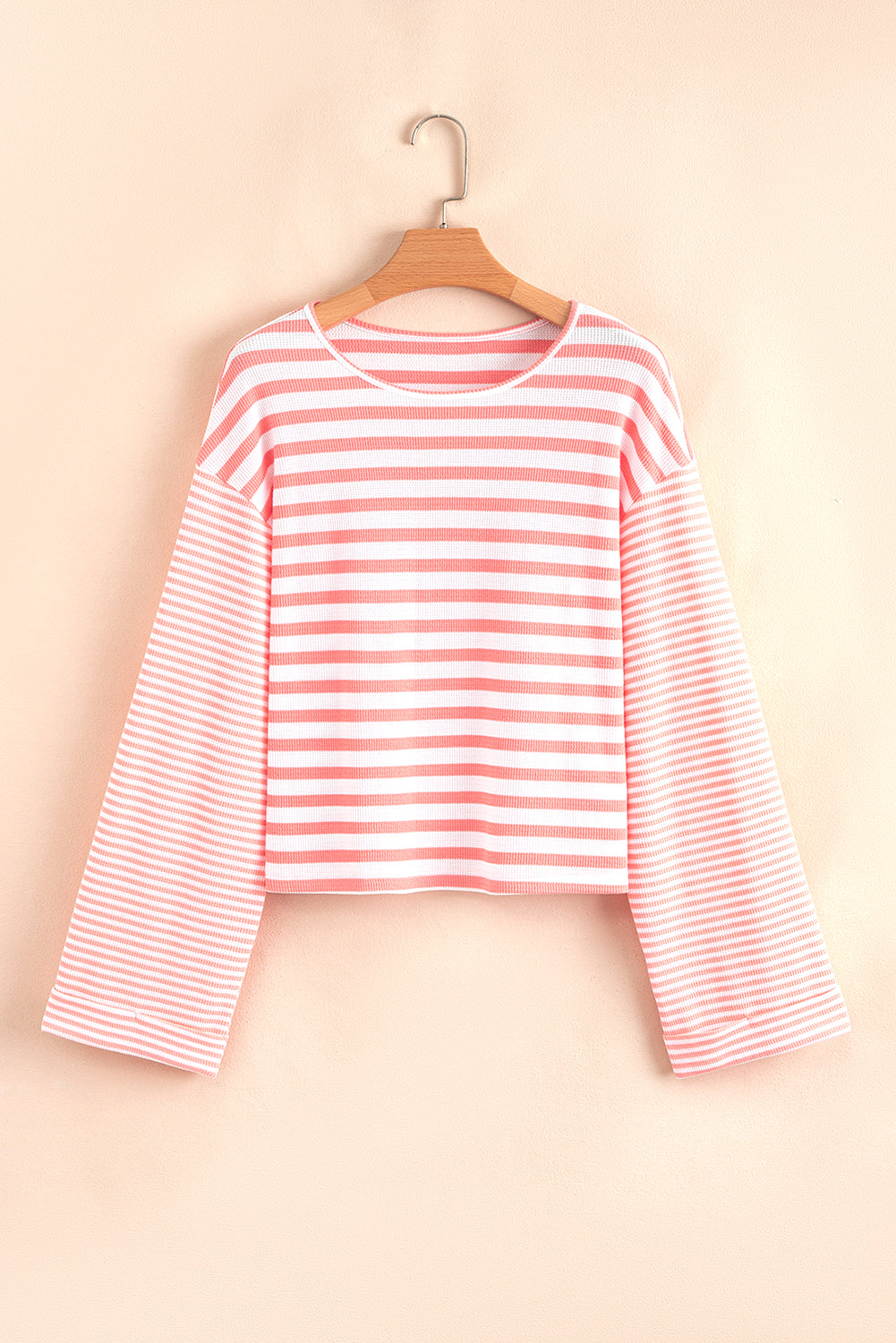 Colorblock Stripe Textured Dropped Long Sleeve Top