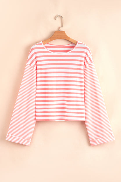 Colorblock Stripe Textured Dropped Long Sleeve Top