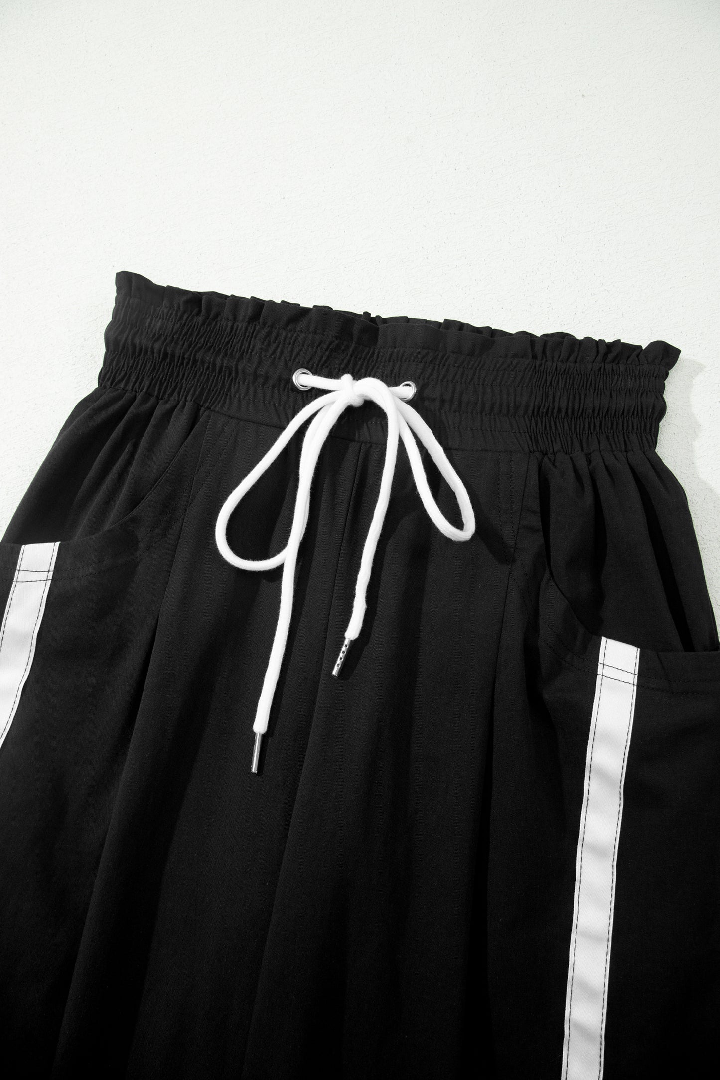 Stripe Smocked Waist Drawstring Cropped Pants