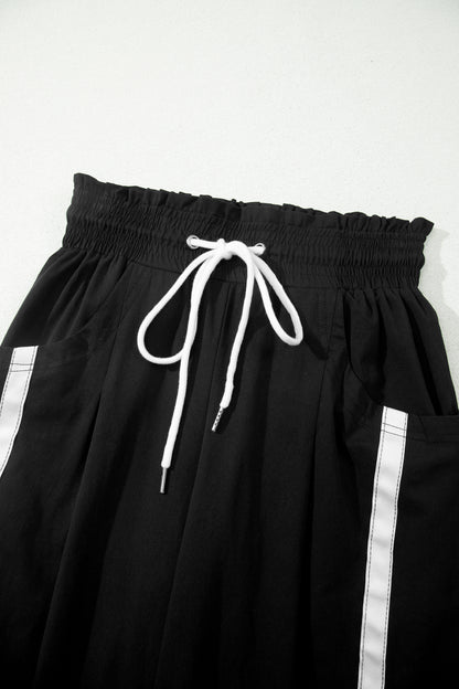Stripe Smocked Waist Drawstring Cropped Pants