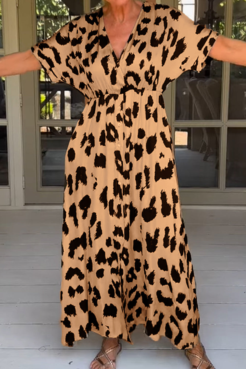 Leopard V-Neck High Waist Dress Plus Size