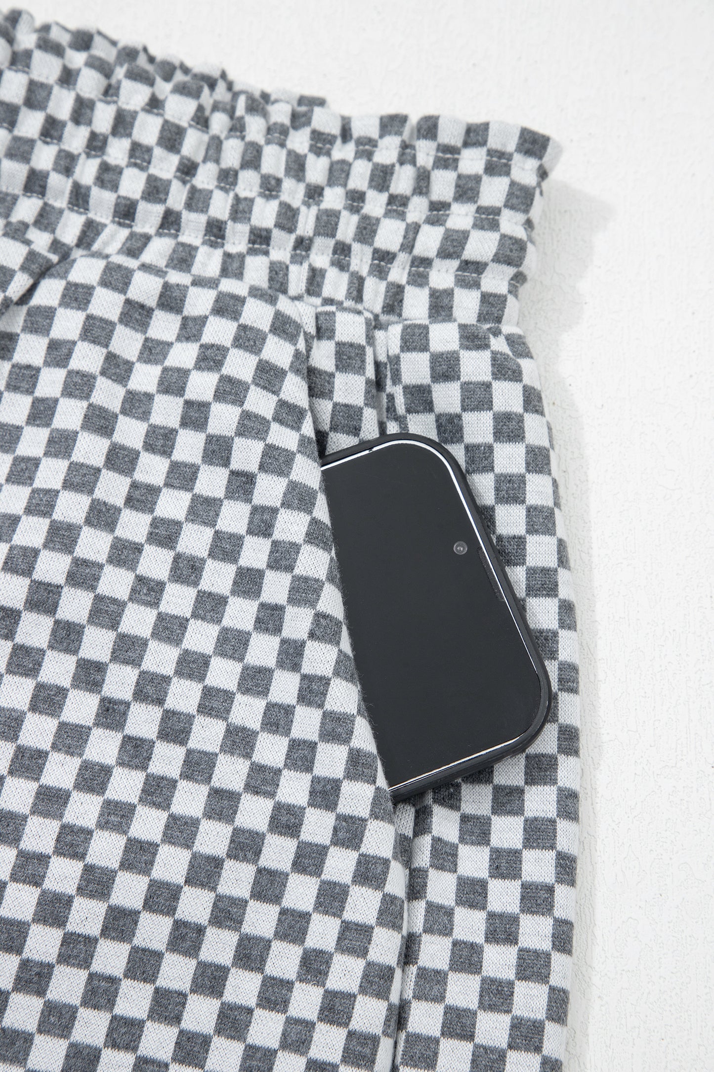 Checker Drawstring Elastic Waist Pocketed Shorts