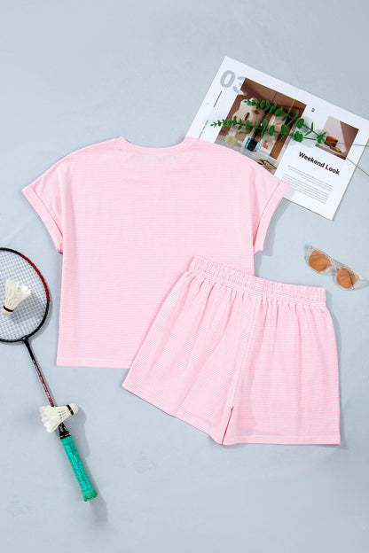 Stripe Oversized Tee & Drawstring Shorts Set