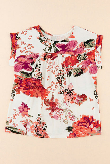 Floral Rolled Short Sleeve Blouse