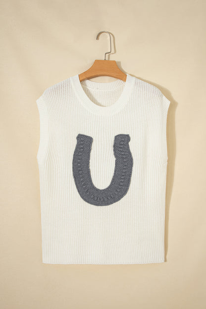 Western Horseshoe Crochet Short Sleeve Sweater