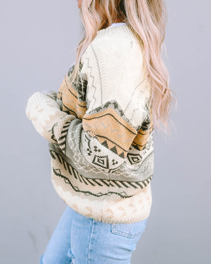 Fair Isle Ribbed V-Neck Sweater