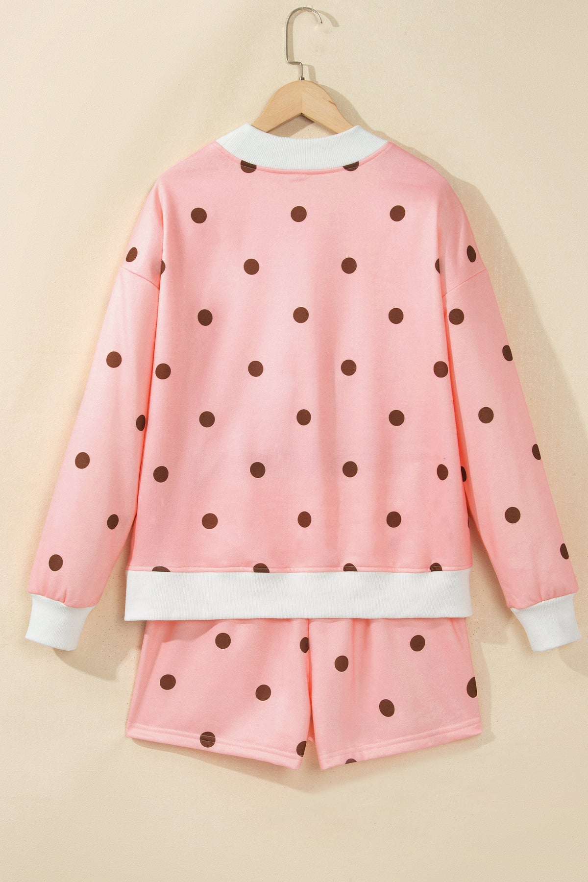 Polka Dot Ribbed Trim Mock Neck Top & Shorts Set