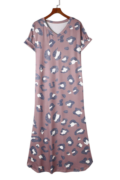 Leopard V-Neck T-Shirt Maxi Dress