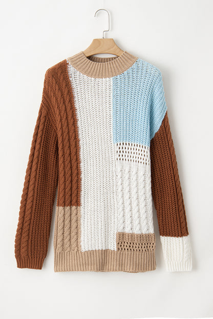 Textured Colorblock Knit Sweater