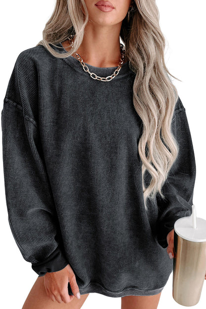 Washed Ribbed Pullover Sweatshirt