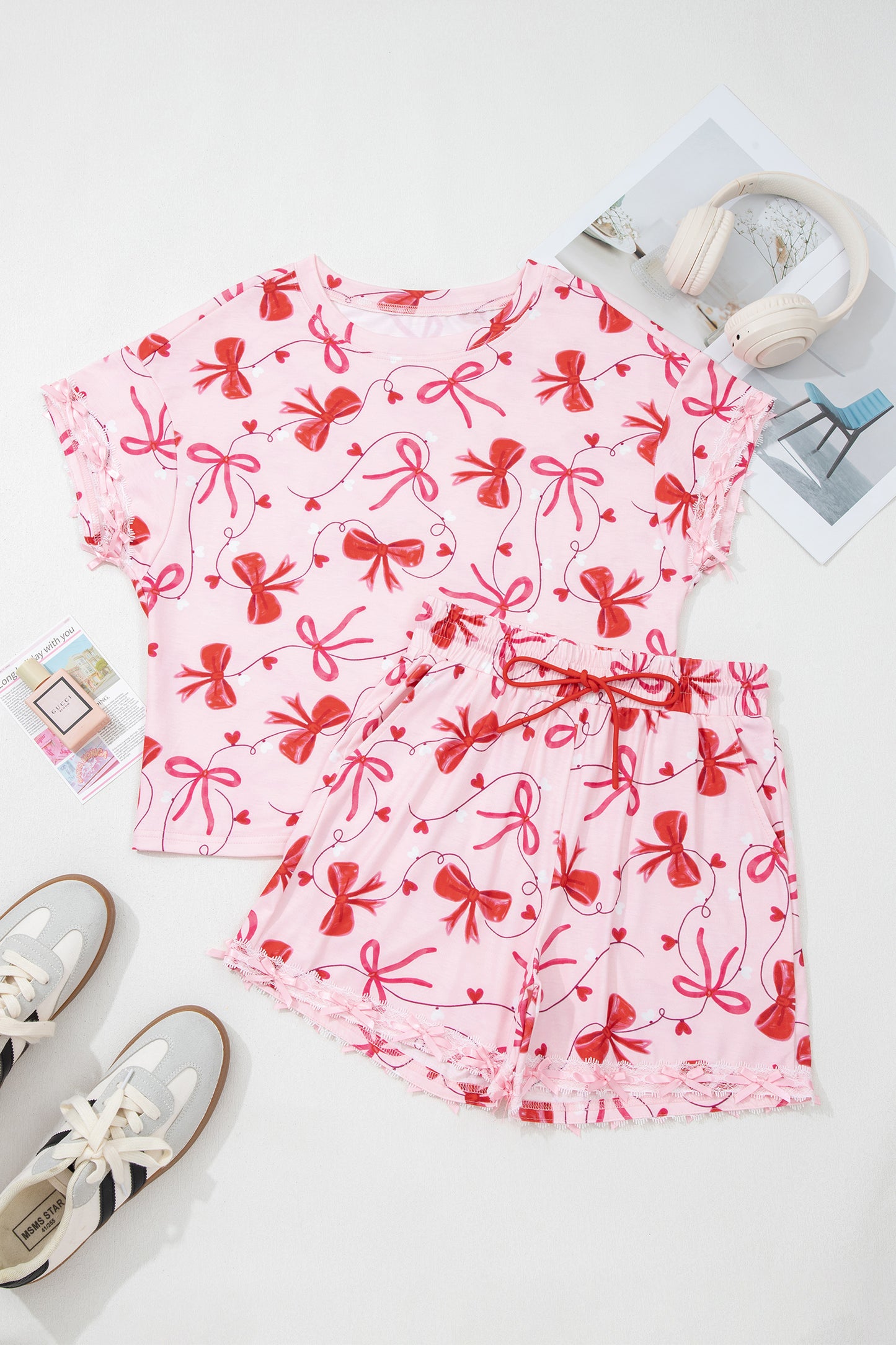 Valentine Bow Tee and Shorts Lounge Set