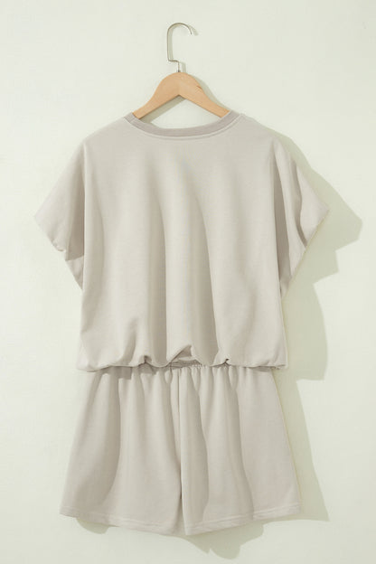 Solid Puff Sleeve Top & Drawstring Shorts Set