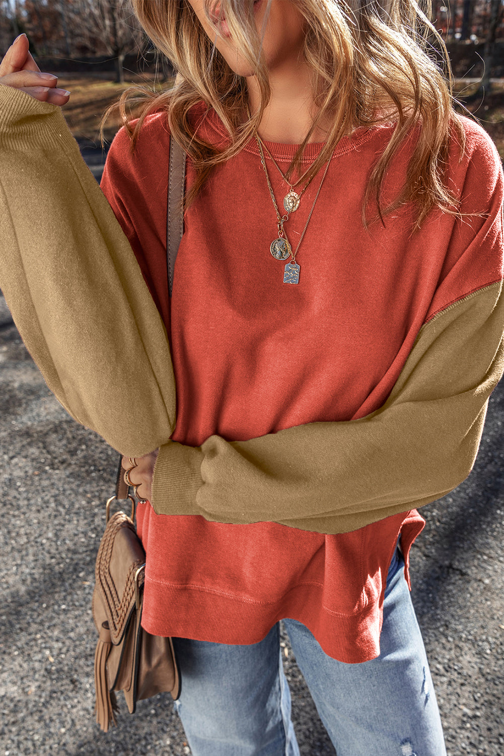 Two Tone Drop Shoulder Pullover Sweatshirt