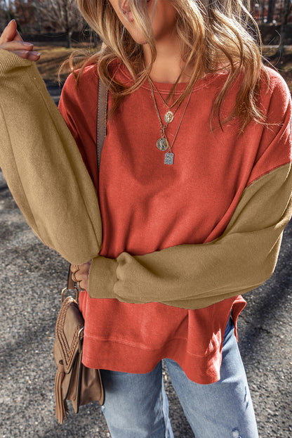 Two Tone Drop Shoulder Pullover Sweatshirt