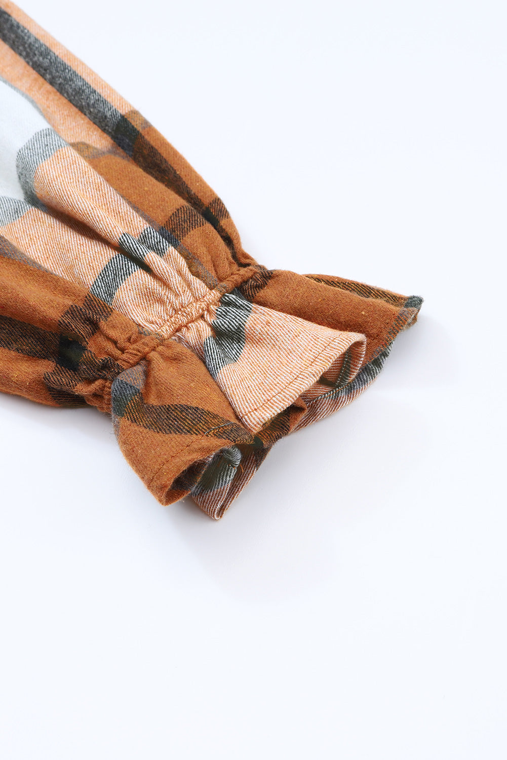 Plaid Collared Neck Ruffle Sleeve Shirt Dress