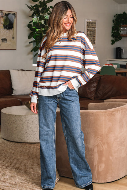 Stripe Crewneck Drop Shoulder Sweatshirt