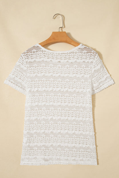 Solid Sheer Lace Short Sleeve Top