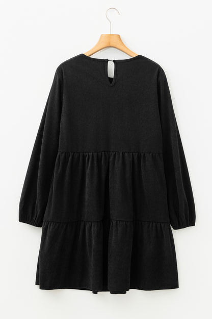 Solid Lantern Sleeve Tiered Mini Dress