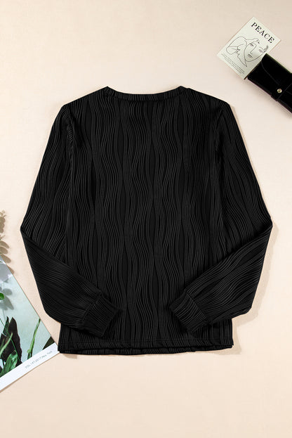 Wavy Texture Long Sleeve Top