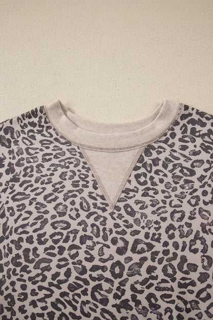 Leopard Patchwork Crew Neck Sweatshirt