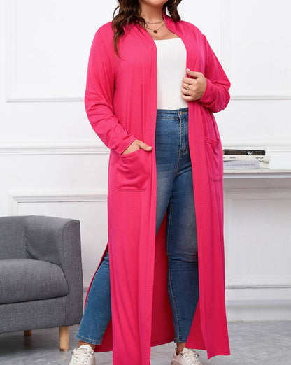 Side Slit Pocketed Duster Cardigan Plus Size