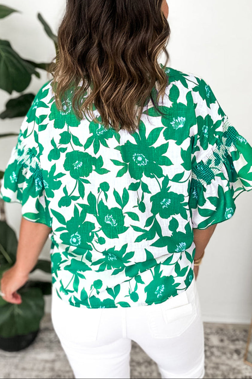 Floral Ruffle Short Sleeve Blouse