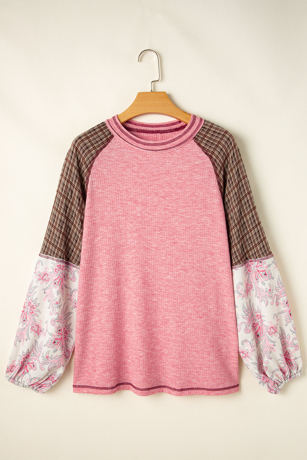 Paisley Plaid Colorblock Ribbed Top