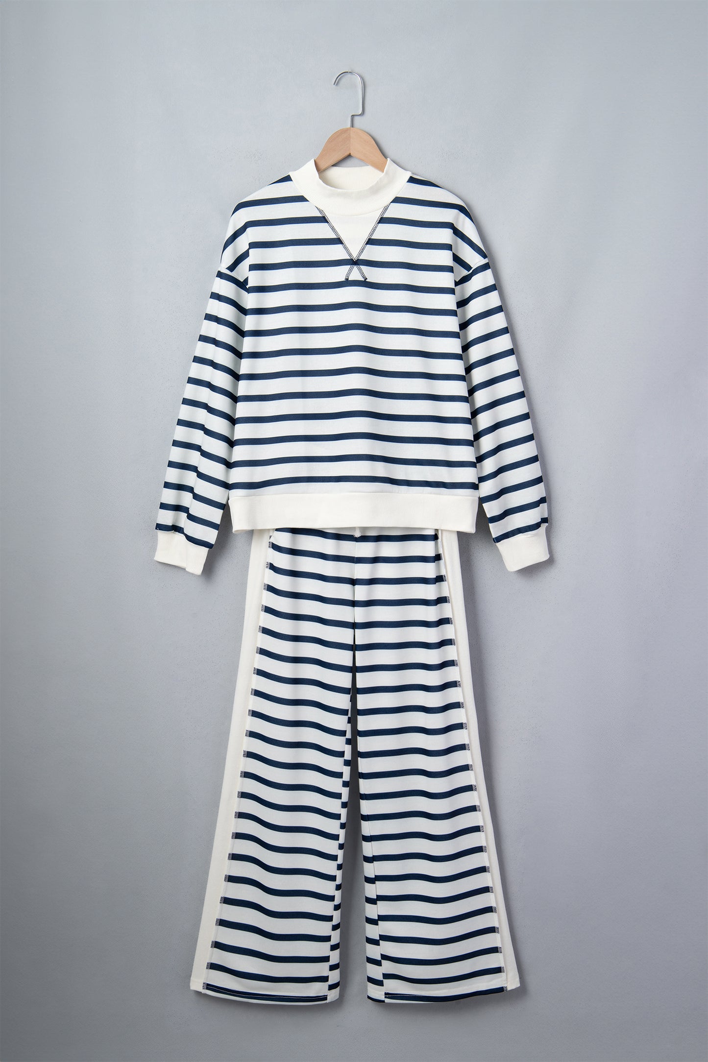 Stripe Mock Neck Top & Reverse Seam Pants Set