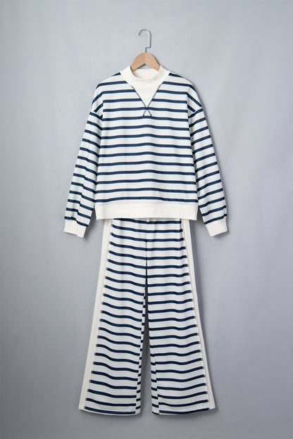 Stripe Mock Neck Top & Reverse Seam Pants Set