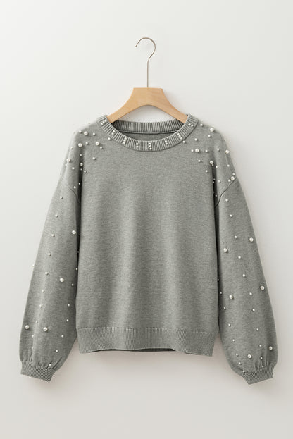 Solid Pearl Drop Shoulder Round Neck Sweater