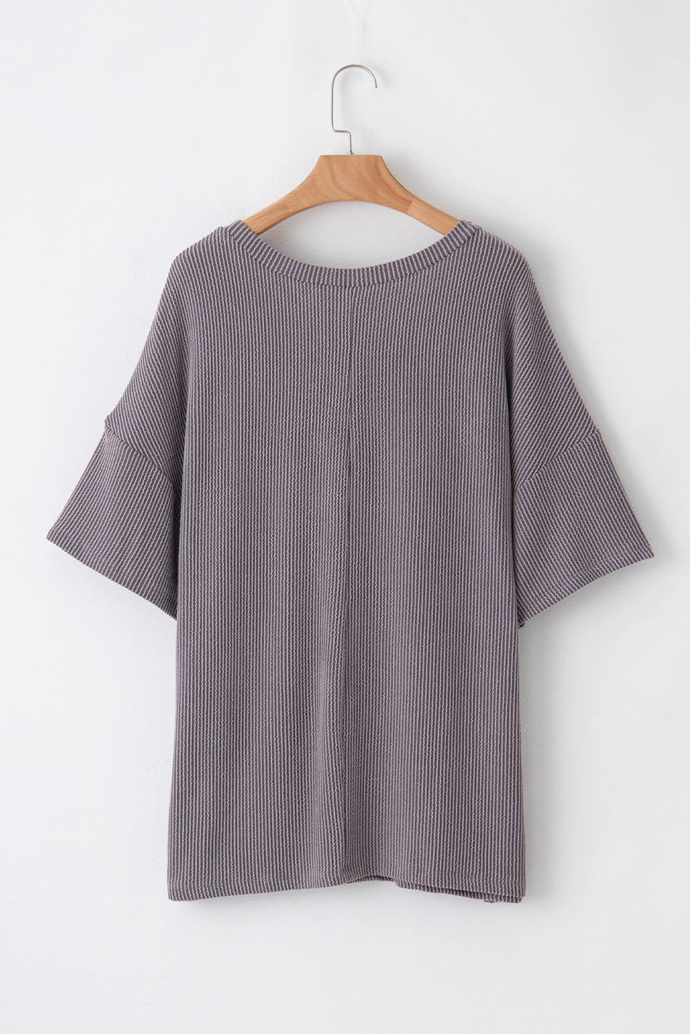 Plus Size Solid Corded Knit V-Neck T-Shirt