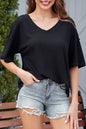 Waffle Drop Shoulder V-Neck Top