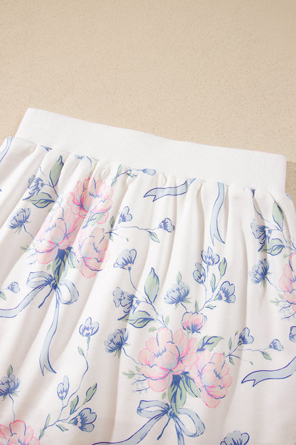 Floral Long Sleeve Top & Elastic Waist Skort Set