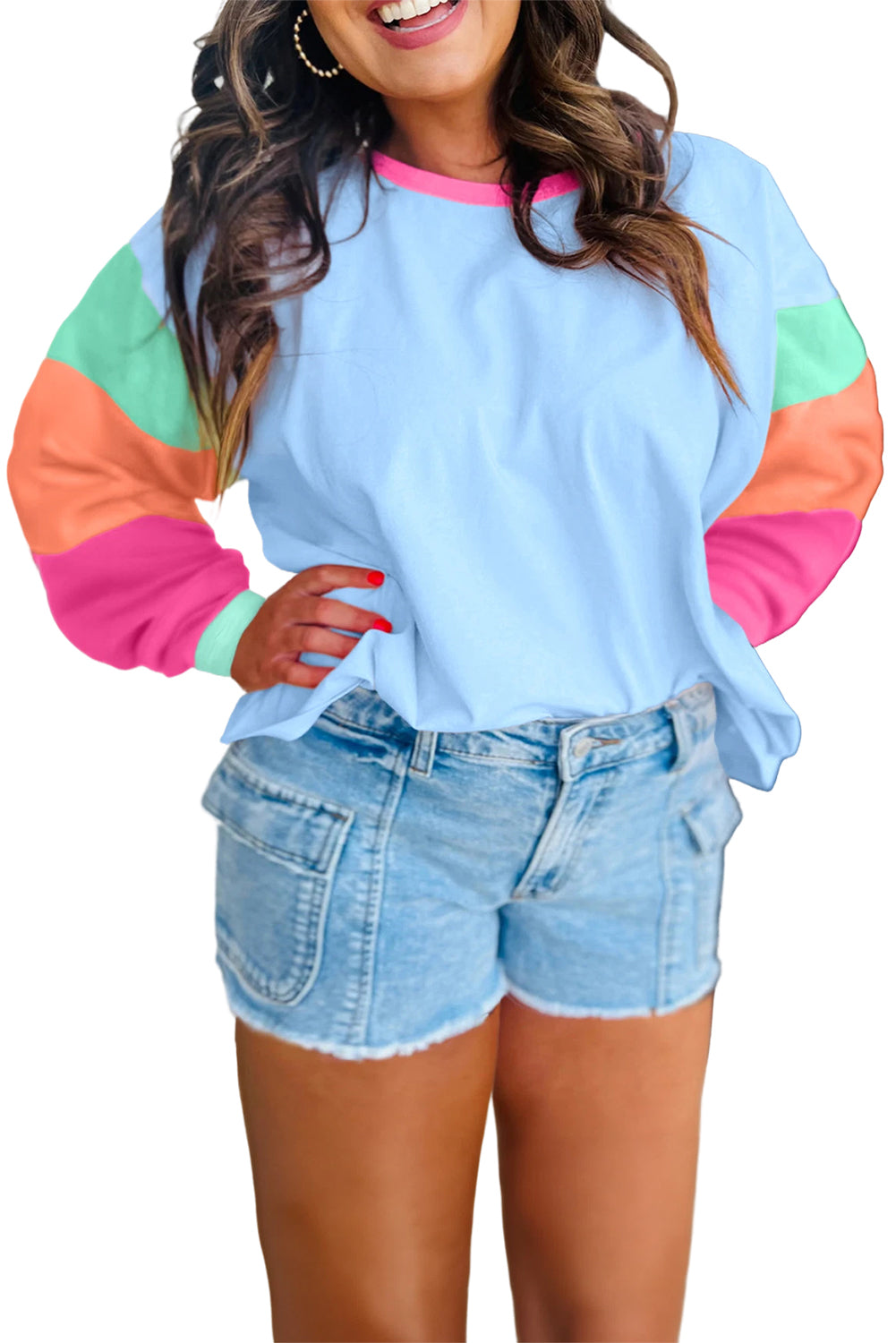 Plus Size Colorblock Long Sleeve Top