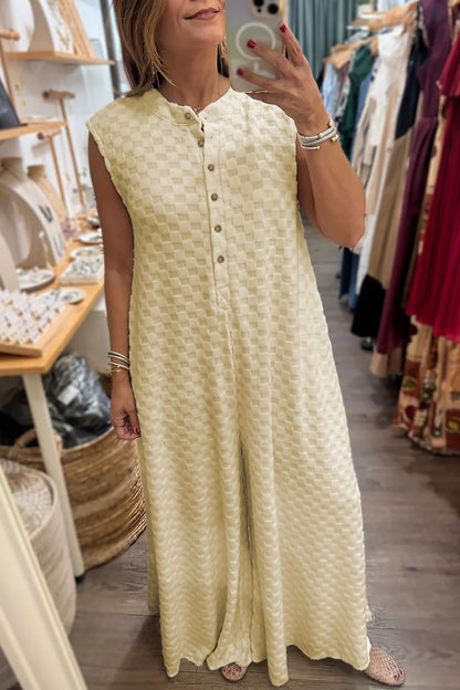 Checker Textured Sleeveless Wide Leg Jumpsuit
