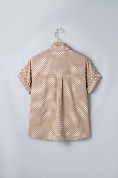 Polka Dot Cuffed Short Sleeve Buttoned Shirt