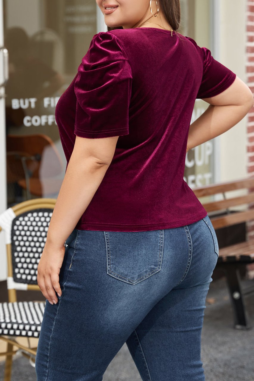 Plus Size Velvet Bubble Sleeve Top