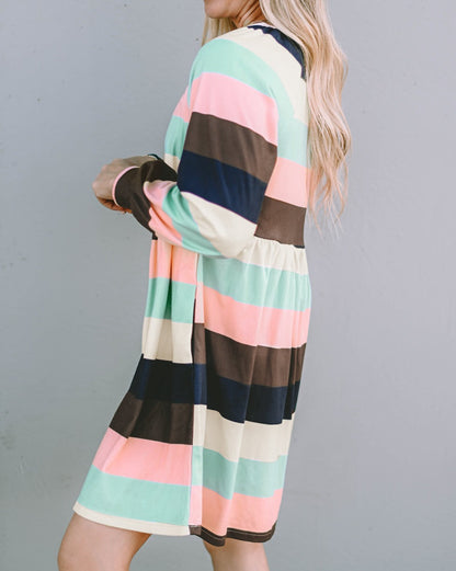 Stripe Long Puff Sleeve Dress