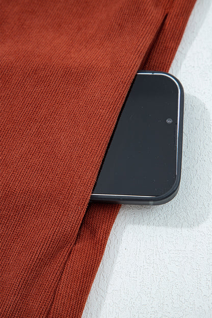 Velvet Button-Up Flap Pocket Drop Shoulder Shacket