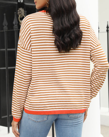 Stripe Contrast Drop Shoulder Sweater