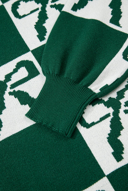 Checker Bow Crewneck Sweater