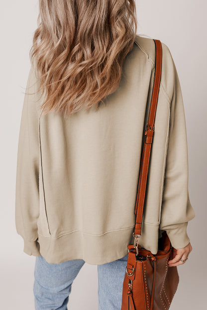 Solid Raw Edge Raglan Sleeve Side Slit Sweatshirt