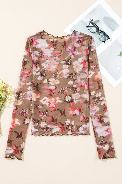 Floral Sheer Mesh Long Sleeve Top